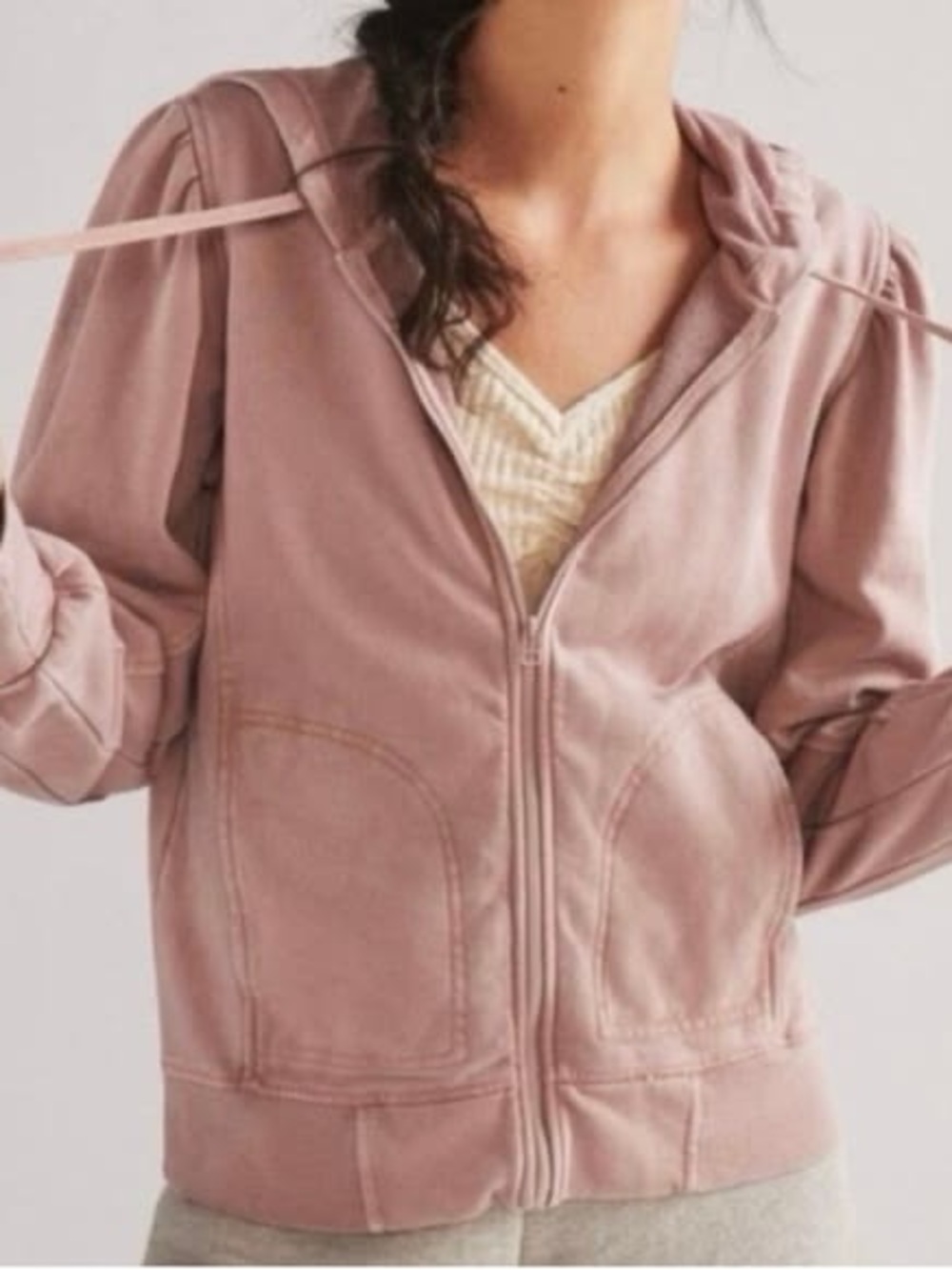 Anthropology daily practice pink abstract hoodie zip up
